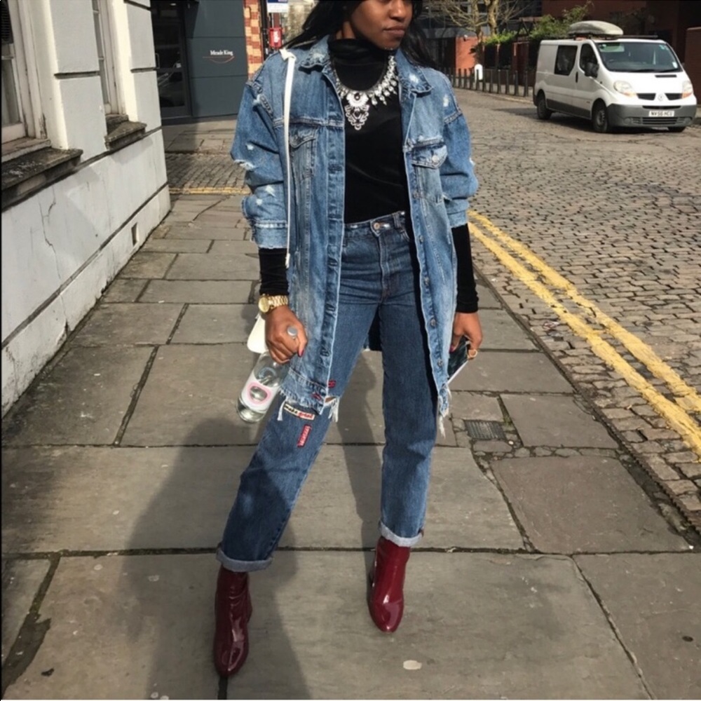 Zara ripped patched mom jeans high waisted